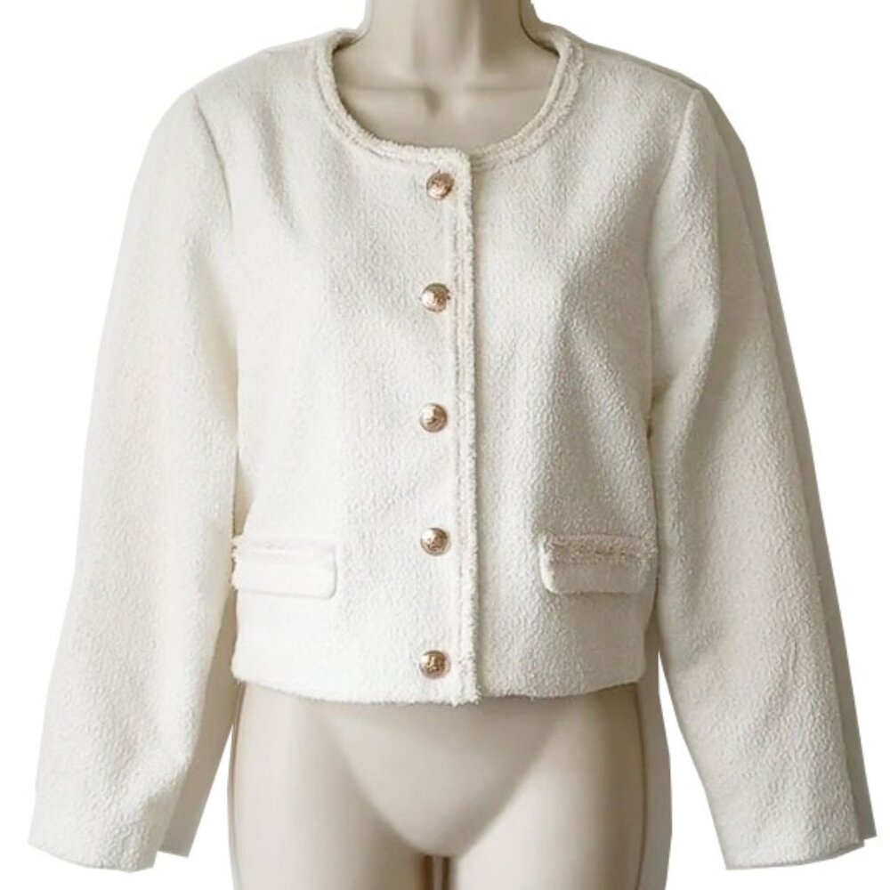 NWT Seraphine The Work Edit Crop Boucle Maternity Jacket 8 Cream Gold Textured